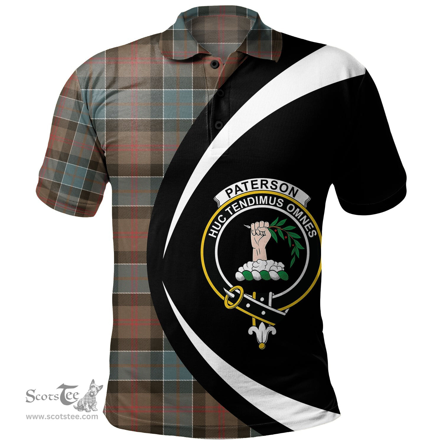 ScotsTee Shop Scottish Paterson Weathered Clan Crest Personalized Tartan Polo Shirt Circle Style Back Shirt with Your Text