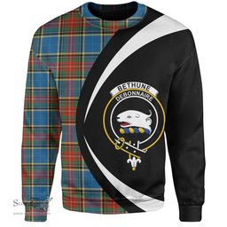 ScotsTee Shop Scottish Bethune Ancient Clan Crest Personalized Tartan Sweatshirt Circle Style Back Shirt with Your Text