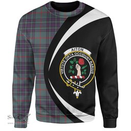 ScotsTee Shop Scottish Aiton Weathered Clan Crest Personalized Tartan Sweatshirt Circle Style Back Shirt with Your Text