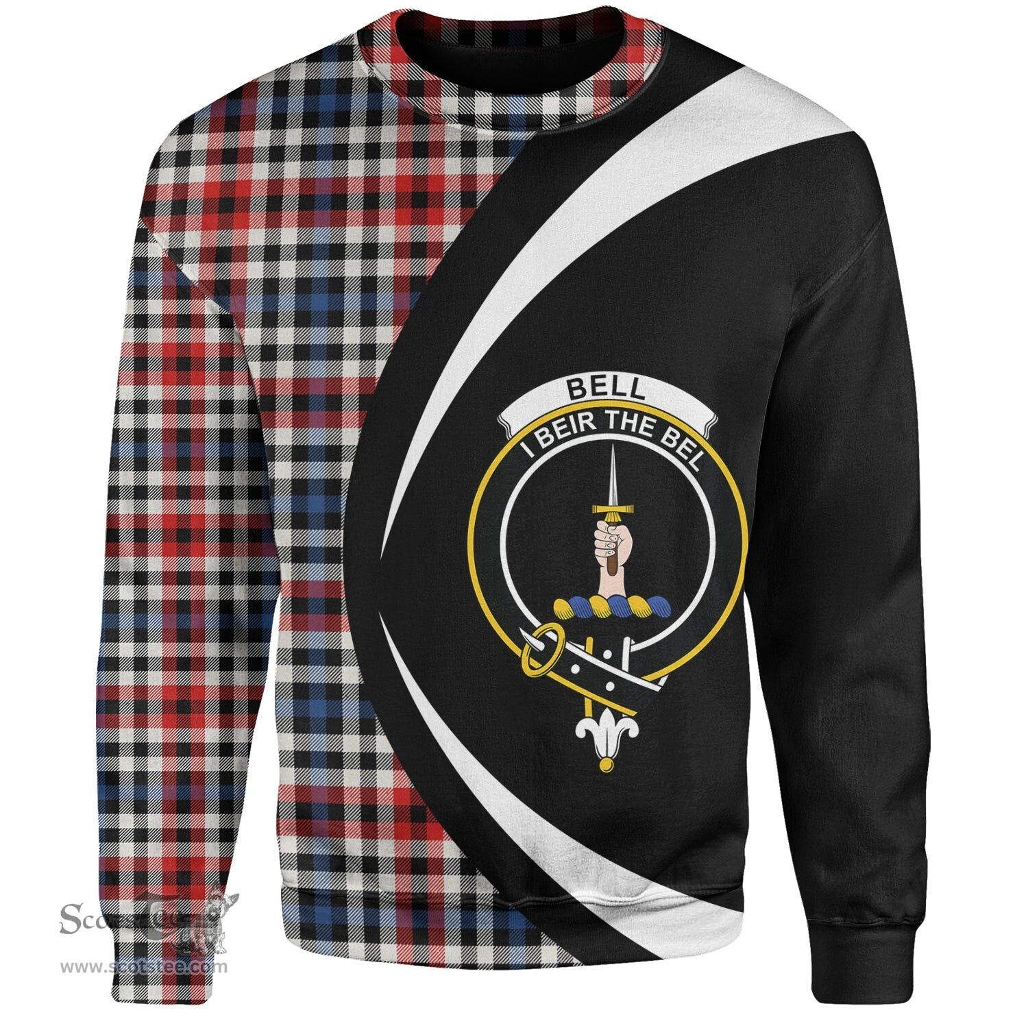 ScotsTee Shop Scottish Bell Border (Bell Southern Bell) Modern Clan Crest Personalized Tartan Sweatshirt Circle Style Back Shirt with Your Text