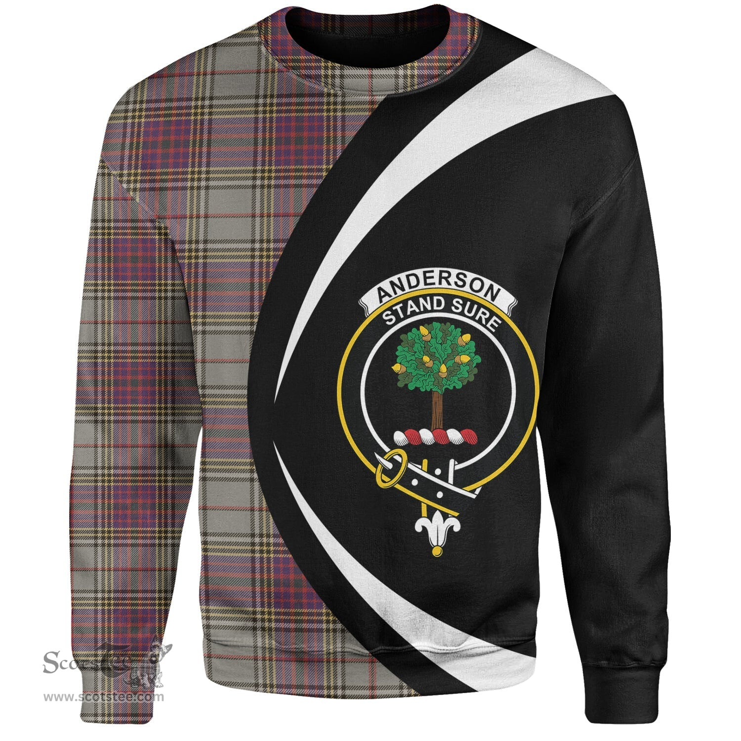 ScotsTee Shop Scottish Anderson Ross Weathered Clan Crest Personalized Tartan Sweatshirt Circle Style Back Shirt with Your Text