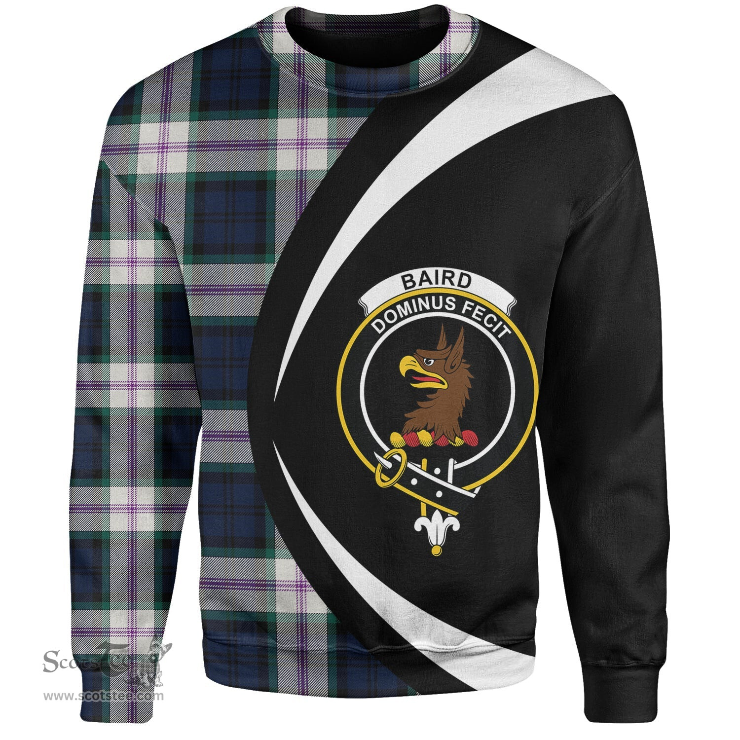ScotsTee Shop Scottish Baird Dress (Baines Dress) Clan Crest Personalized Tartan Sweatshirt Circle Style Back Shirt with Your Text