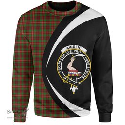 ScotsTee Shop Scottish Ainslie Clan Crest Personalized Tartan Sweatshirt Circle Style Back Shirt with Your Text