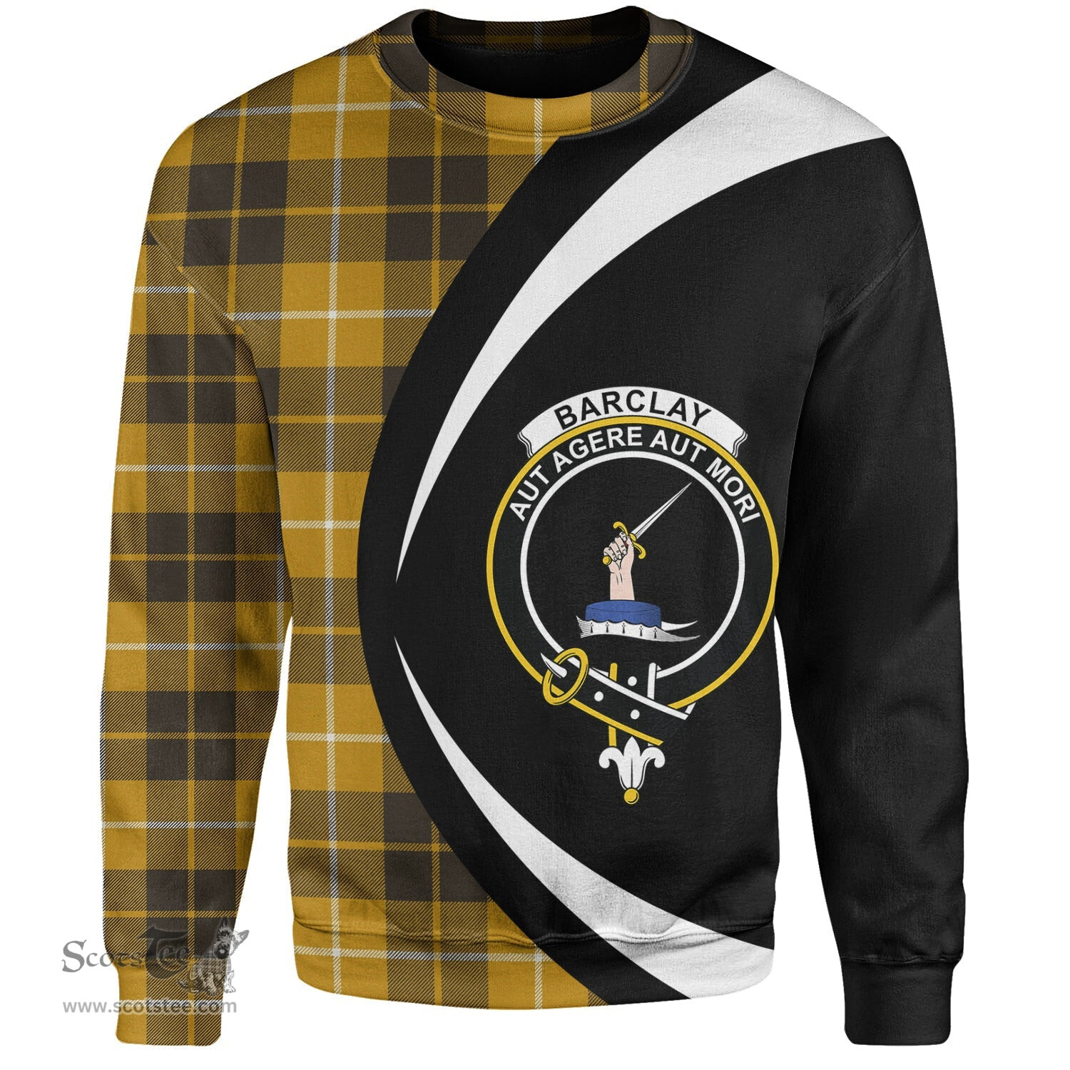 ScotsTee Shop Scottish Barclay Dress Weathered Clan Crest Personalized Tartan Sweatshirt Circle Style Back Shirt with Your Text