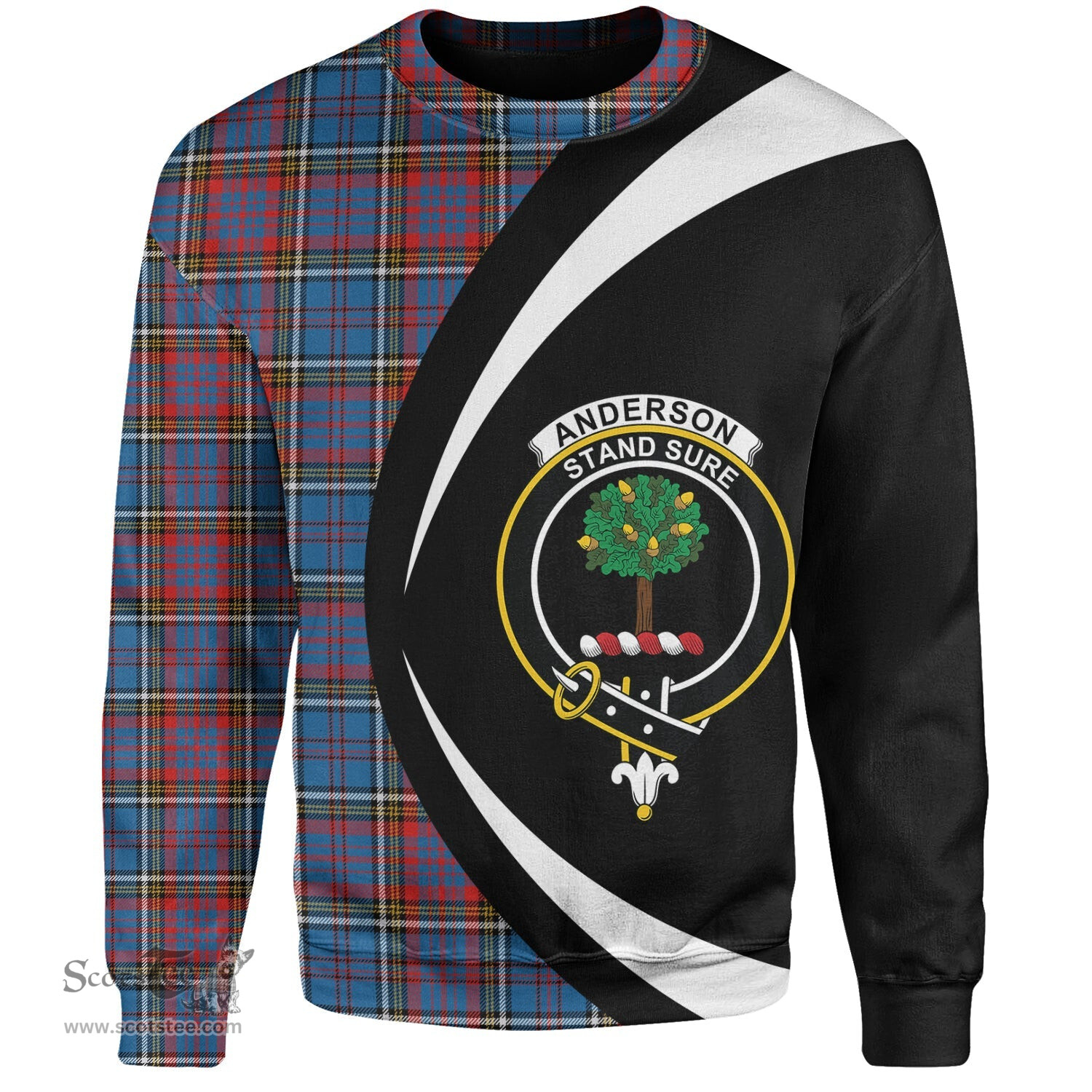 ScotsTee Shop Scottish Anderson Red Clan Crest Personalized Tartan Sweatshirt Circle Style Back Shirt with Your Text