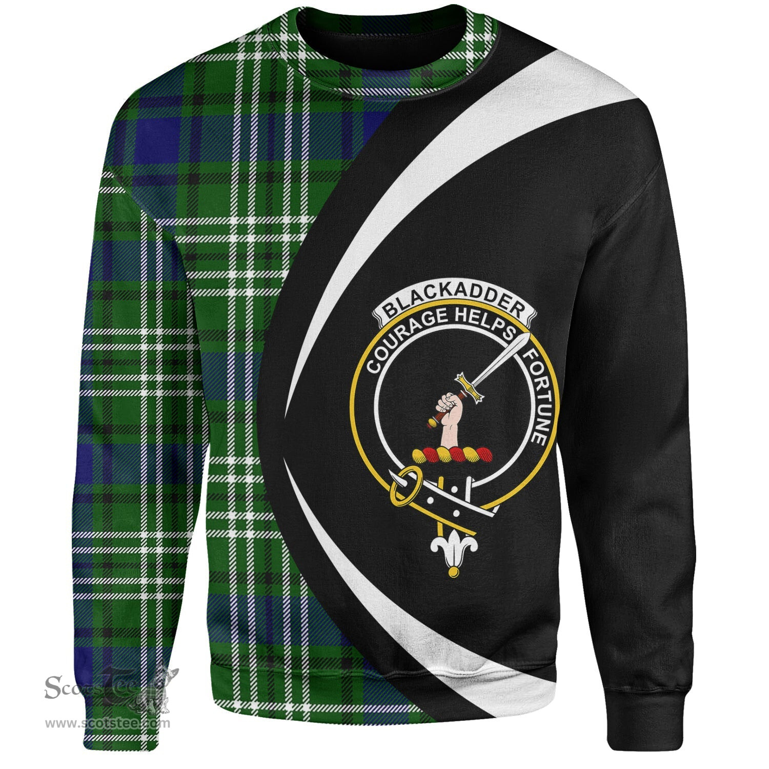 ScotsTee Shop Scottish Blackadder Clan Crest Personalized Tartan Sweatshirt Circle Style Back Shirt with Your Text