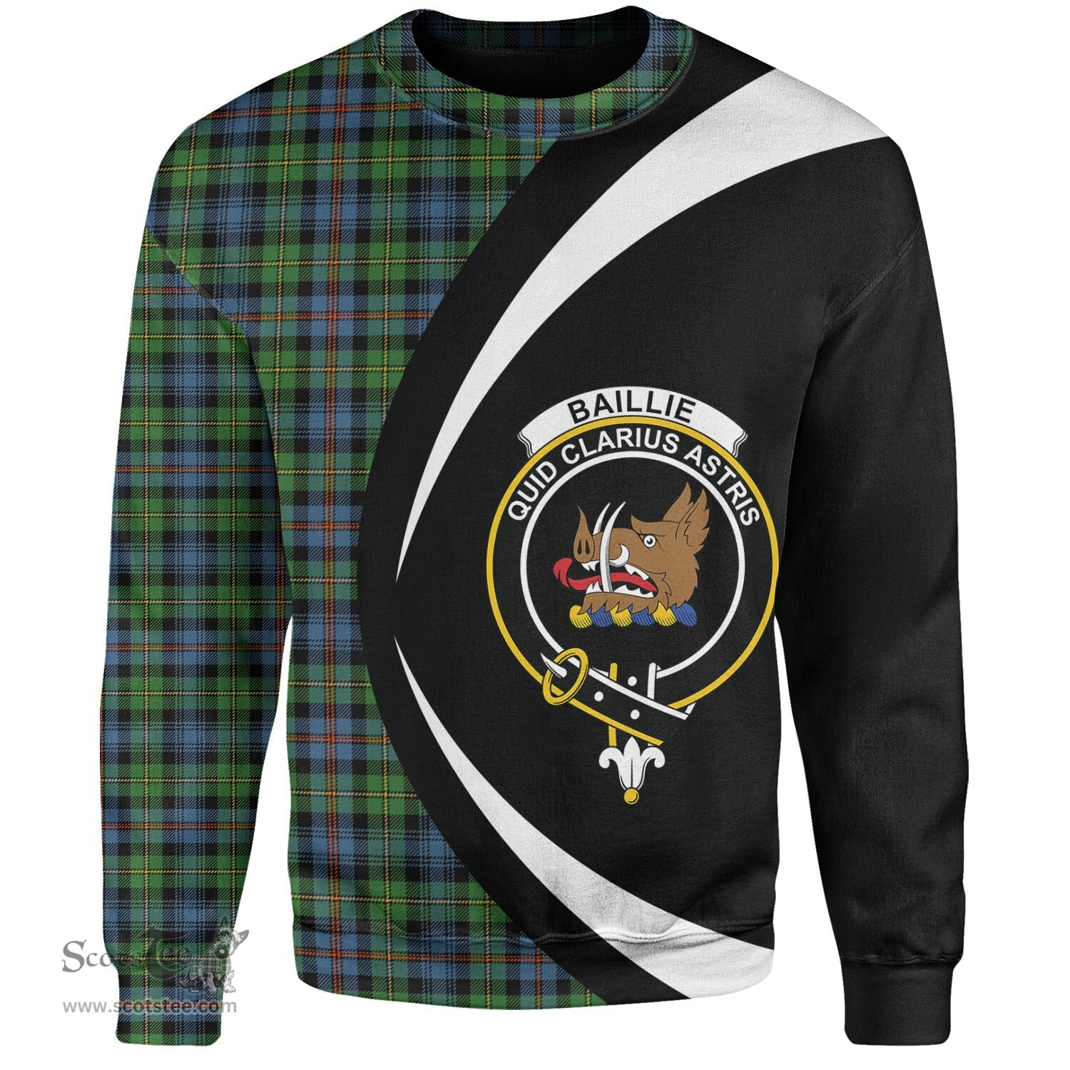 ScotsTee Shop Scottish Baillie of Lamington Clan Crest Personalized Tartan Sweatshirt Circle Style Back Shirt with Your Text