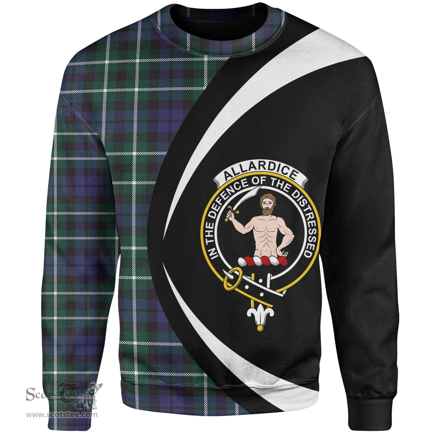 ScotsTee Shop Scottish Allardice Clan Crest Personalized Tartan Sweatshirt Circle Style Back Shirt with Your Text