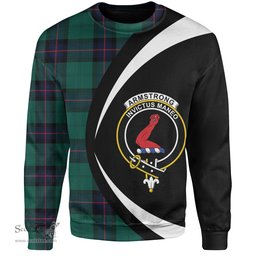ScotsTee Shop Scottish Armstrong Modern Clan Crest Personalized Tartan Sweatshirt Circle Style Back Shirt with Your Text