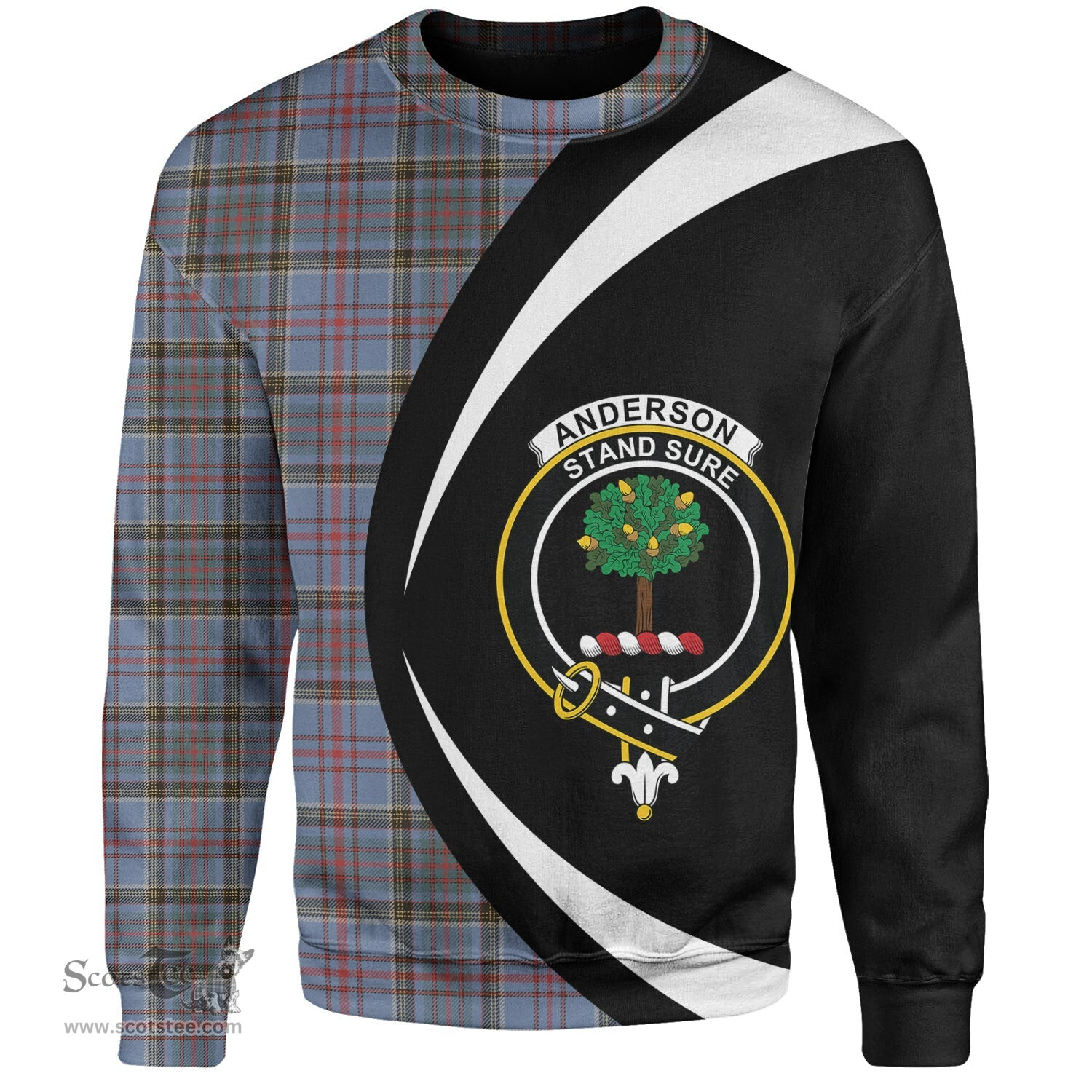 ScotsTee Shop Scottish Anderson Old Weathered Clan Crest Personalized Tartan Sweatshirt Circle Style Back Shirt with Your Text