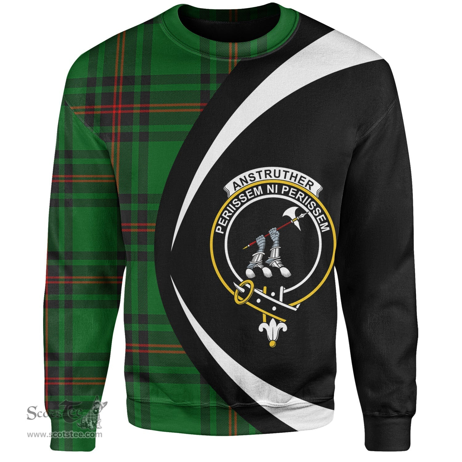 ScotsTee Shop Scottish Anstruther Clan Crest Personalized Tartan Sweatshirt Circle Style Back Shirt with Your Text