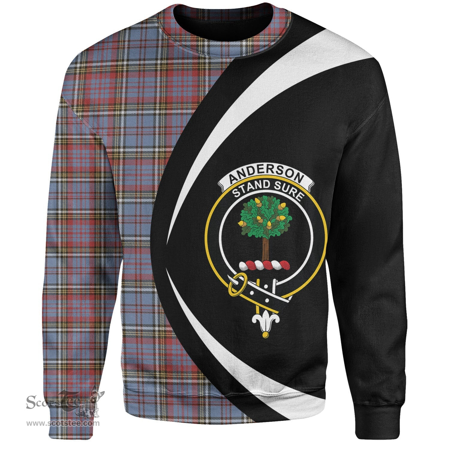 ScotsTee Shop Scottish Anderson Red Weathered Clan Crest Personalized Tartan Sweatshirt Circle Style Back Shirt with Your Text