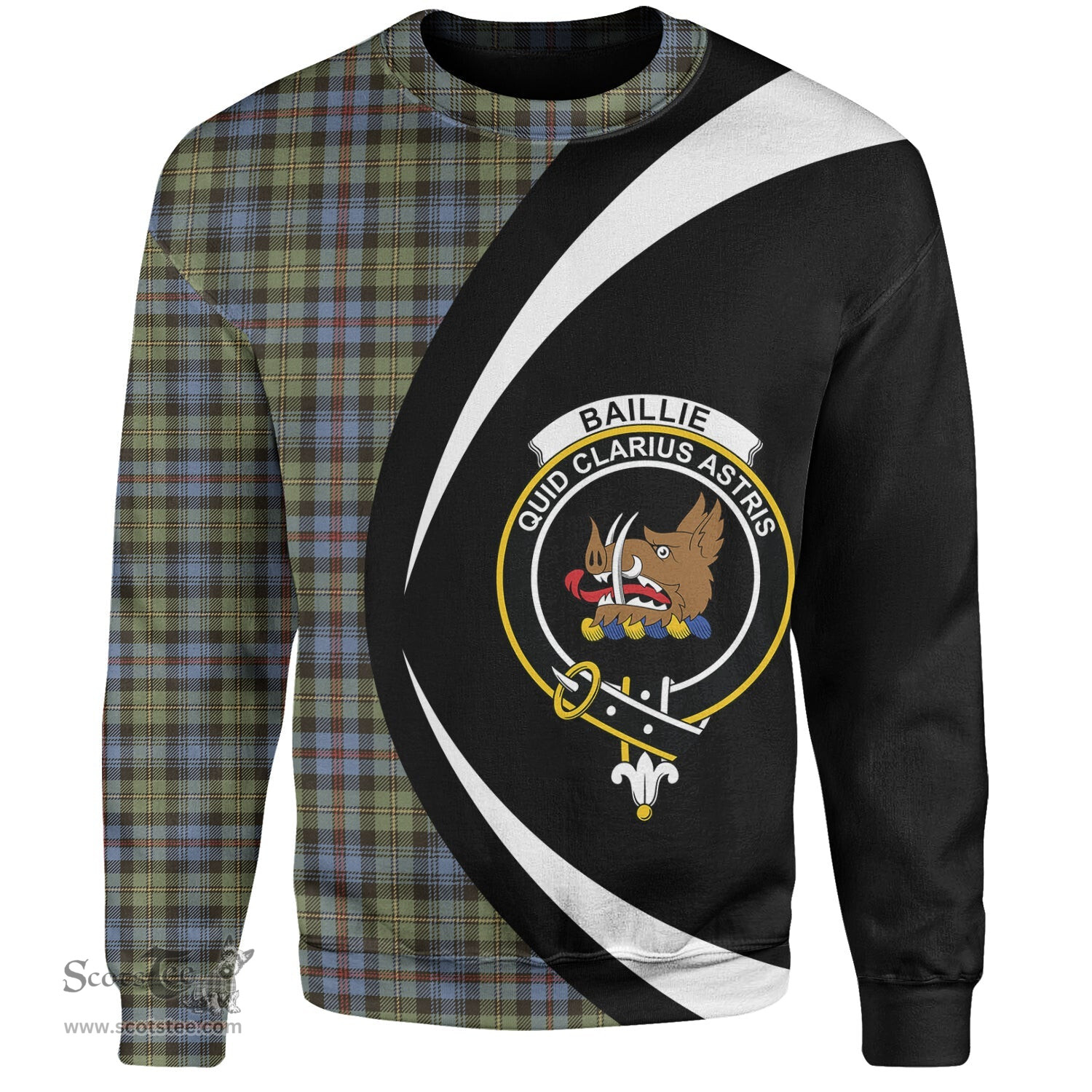 ScotsTee Shop Scottish Baillie of Lamington Weathered Clan Crest Personalized Tartan Sweatshirt Circle Style Back Shirt with Your Text
