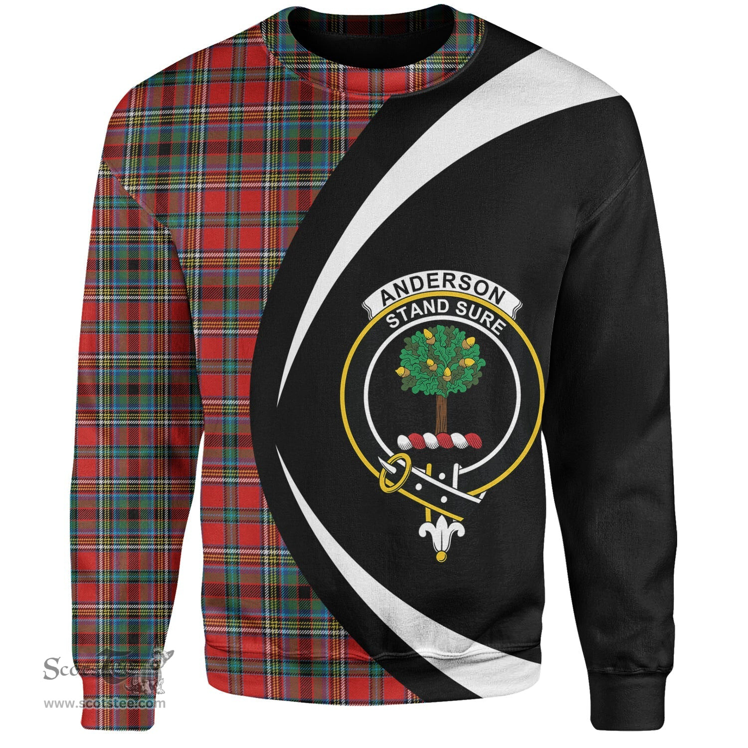 ScotsTee Shop Scottish Anderson of Ardbrake Clan Crest Personalized Tartan Sweatshirt Circle Style Back Shirt with Your Text