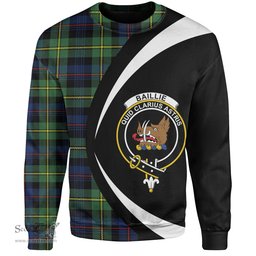 ScotsTee Shop Scottish Baillie Modern Clan Crest Personalized Tartan Sweatshirt Circle Style Back Shirt with Your Text