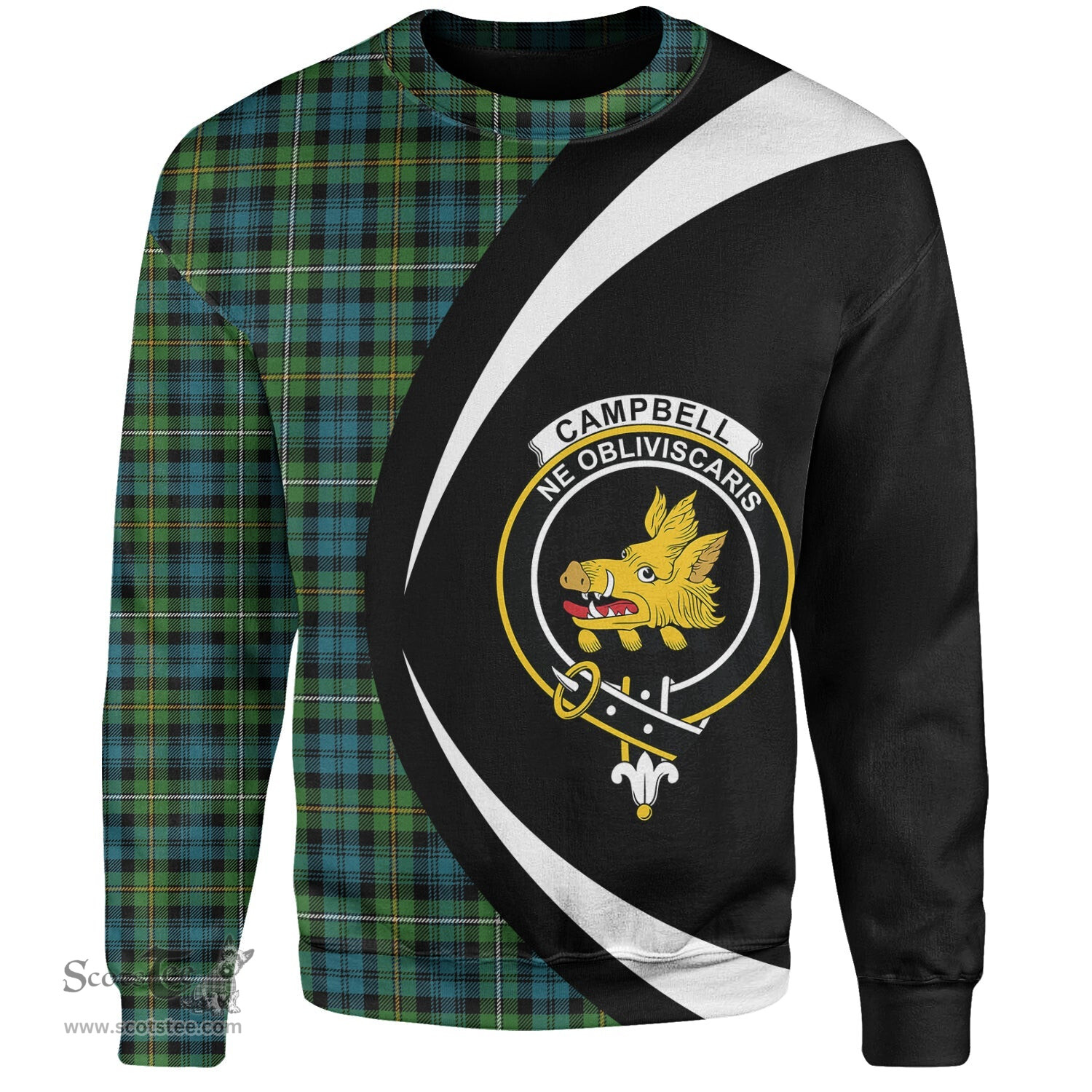 ScotsTee Shop Scottish Campbell of Argyll Ancient 2 Clan Crest Personalized Tartan Sweatshirt Circle Style Back Shirt with Your Text