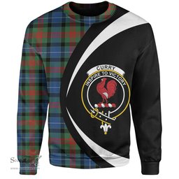 ScotsTee Shop Scottish Curry (Currie) Modern Clan Crest Personalized Tartan Sweatshirt Circle Style Back Shirt with Your Text
