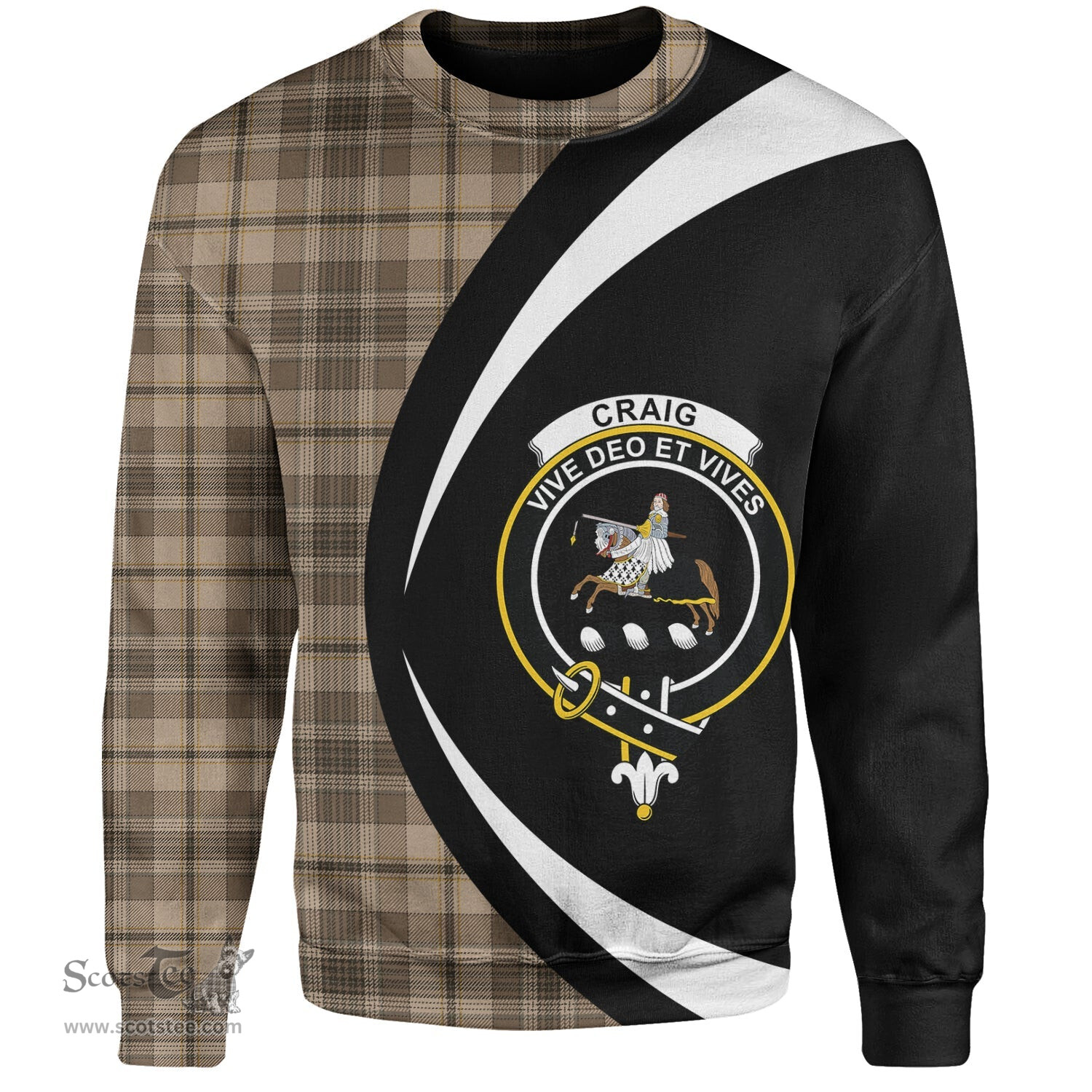 ScotsTee Shop Scottish Craig (Craigie) Weathered Clan Crest Personalized Tartan Sweatshirt Circle Style Back Shirt with Your Text