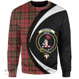 ScotsTee Shop Scottish Brodie Red Weathered Clan Crest Personalized Tartan Sweatshirt Circle Style Back Shirt with Your Text