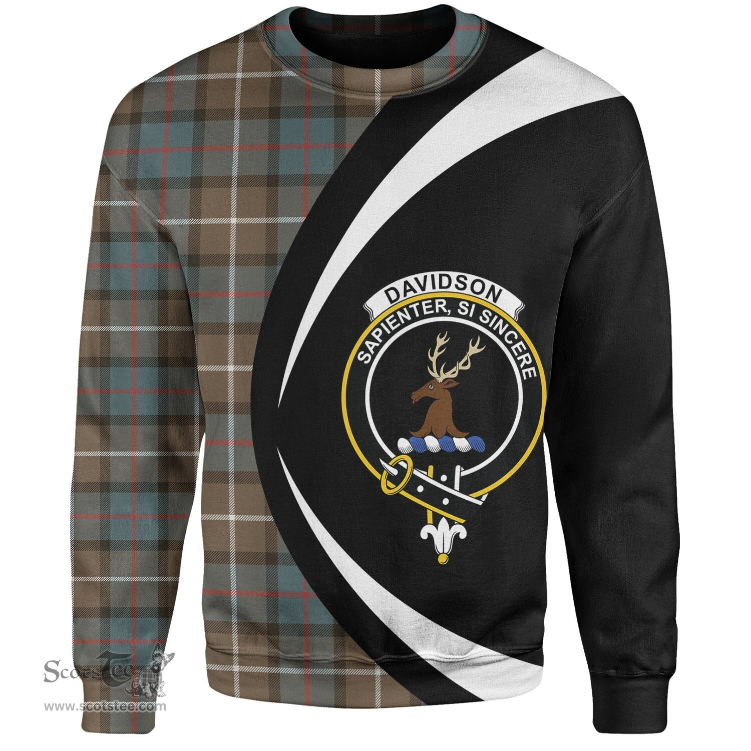 ScotsTee Shop Scottish Davidson of Tulloch Weathered Clan Crest Personalized Tartan Sweatshirt Circle Style Back Shirt with Your Text