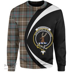 ScotsTee Shop Scottish Davidson of Tulloch Weathered Clan Crest Personalized Tartan Sweatshirt Circle Style Back Shirt with Your Text