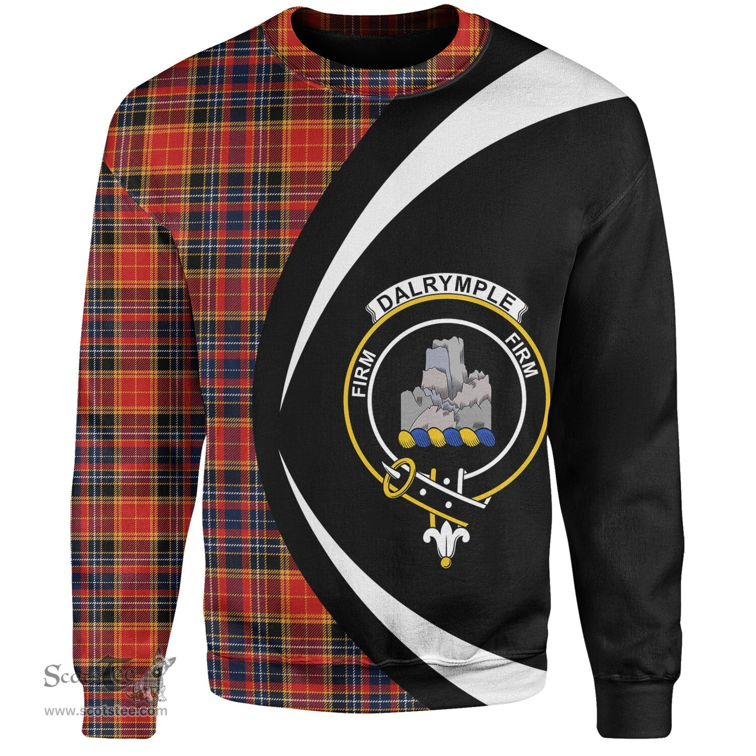 ScotsTee Shop Scottish Dalrymple of Castleton Modern Clan Crest Personalized Tartan Sweatshirt Circle Style Back Shirt with Your Text