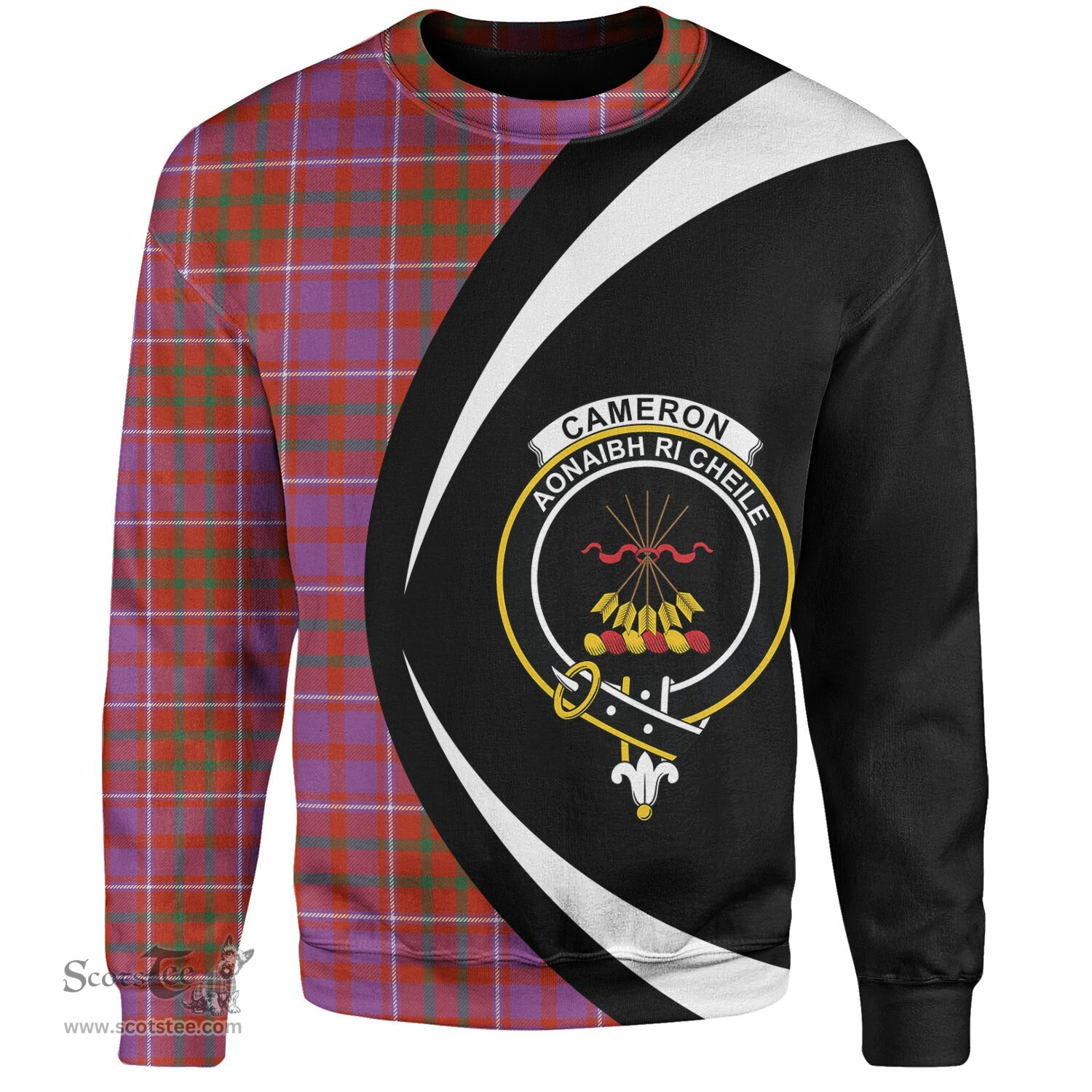 ScotsTee Shop Scottish Cameron of Locheil Ancient 2 Clan Crest Personalized Tartan Sweatshirt Circle Style Back Shirt with Your Text