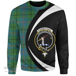 ScotsTee Shop Scottish Carmichael Ancient Clan Crest Personalized Tartan Sweatshirt Circle Style Back Shirt with Your Text