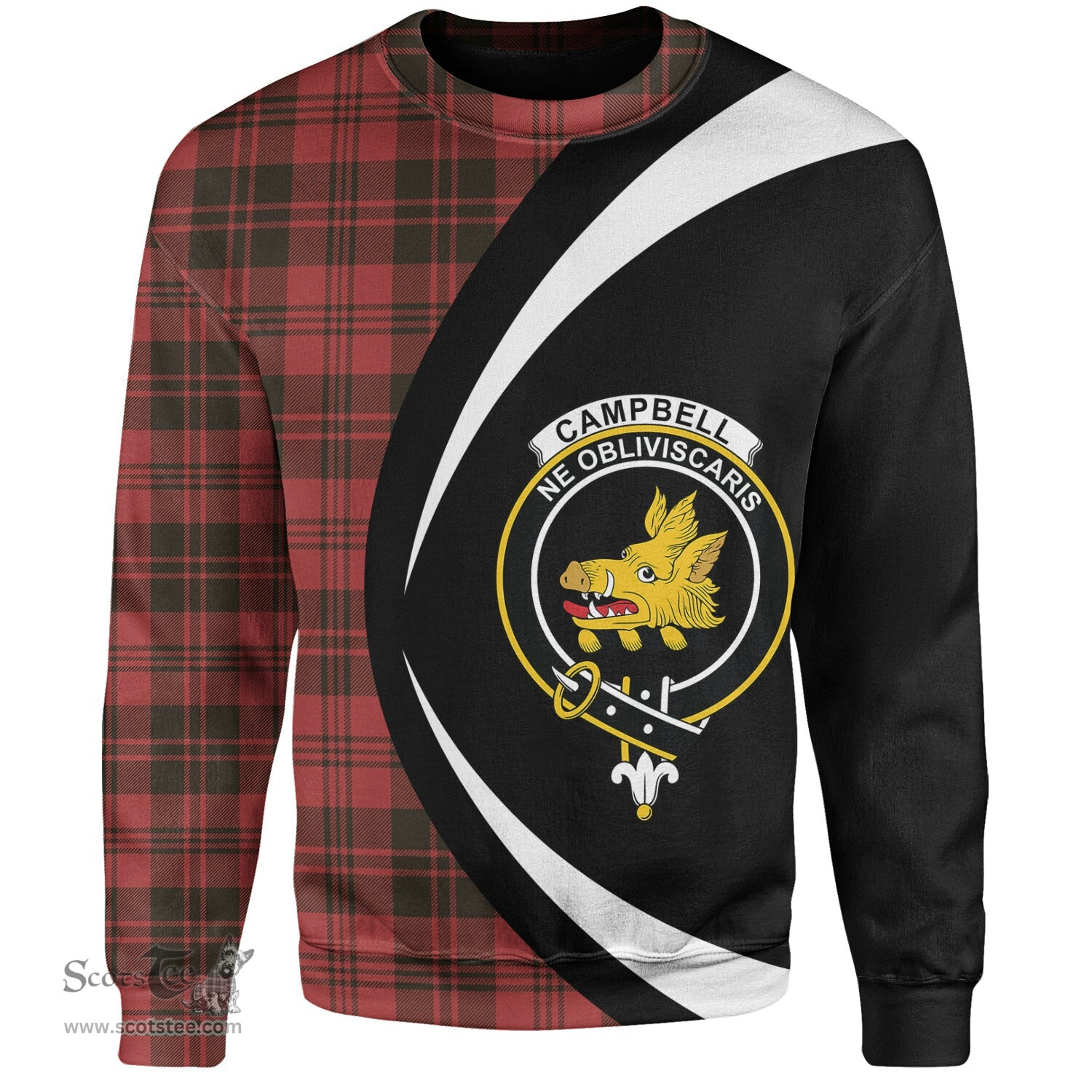 ScotsTee Shop Scottish Campbell of Lochlane Weathered 2 Clan Crest Personalized Tartan Sweatshirt Circle Style Back Shirt with Your Text