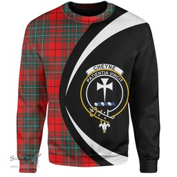 ScotsTee Shop Scottish Cheyne Clan Crest Personalized Tartan Sweatshirt Circle Style Back Shirt with Your Text