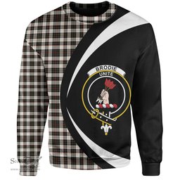 ScotsTee Shop Scottish Brodie Black & White Clan Crest Personalized Tartan Sweatshirt Circle Style Back Shirt with Your Text