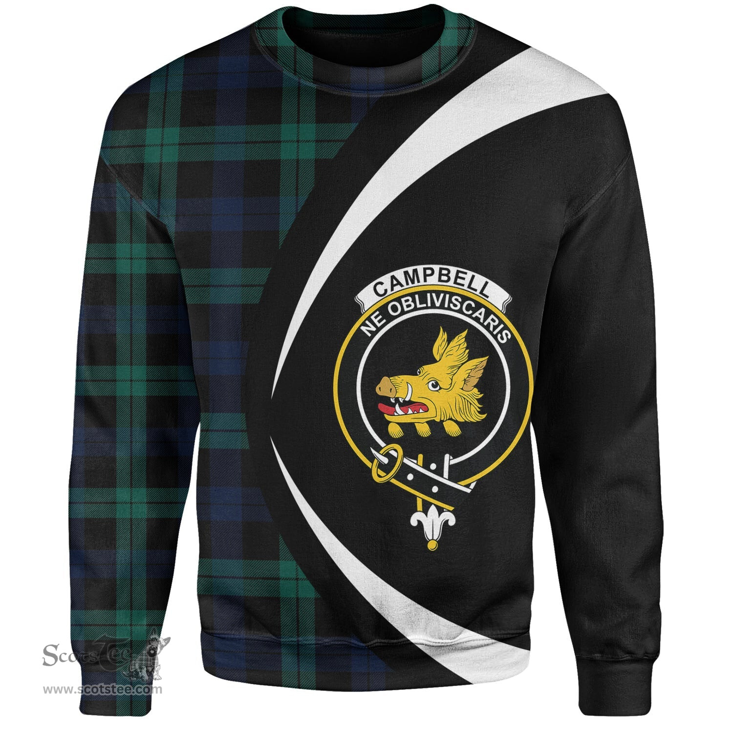 ScotsTee Shop Scottish Campbell of Lochawe Modern 2 Clan Crest Personalized Tartan Sweatshirt Circle Style Back Shirt with Your Text