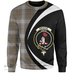 ScotsTee Shop Scottish Brodie Silver (Brodie Muted) Ancient Clan Crest Personalized Tartan Sweatshirt Circle Style Back Shirt with Your Text