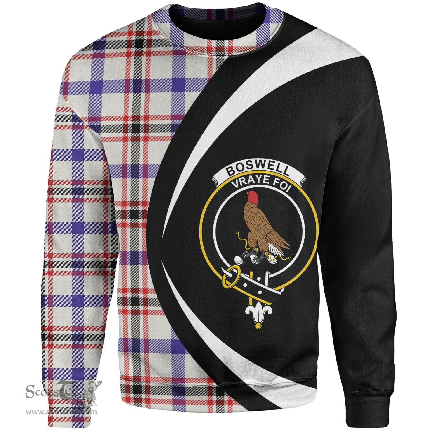 ScotsTee Shop Scottish Boswell Dress Modern Clan Crest Personalized Tartan Sweatshirt Circle Style Back Shirt with Your Text