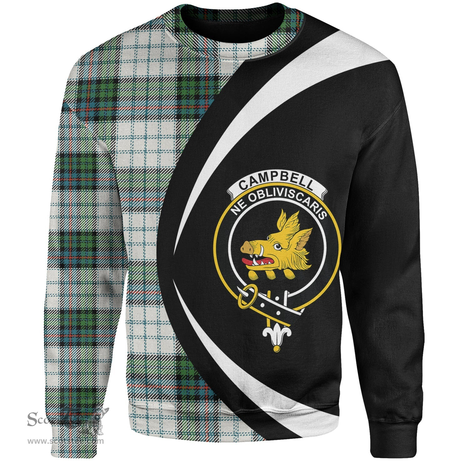 ScotsTee Shop Scottish Campbell of Cawdor Dress Ancient 2 Clan Crest Personalized Tartan Sweatshirt Circle Style Back Shirt with Your Text