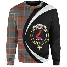 ScotsTee Shop Scottish Crozier Weathered Clan Crest Personalized Tartan Sweatshirt Circle Style Back Shirt with Your Text