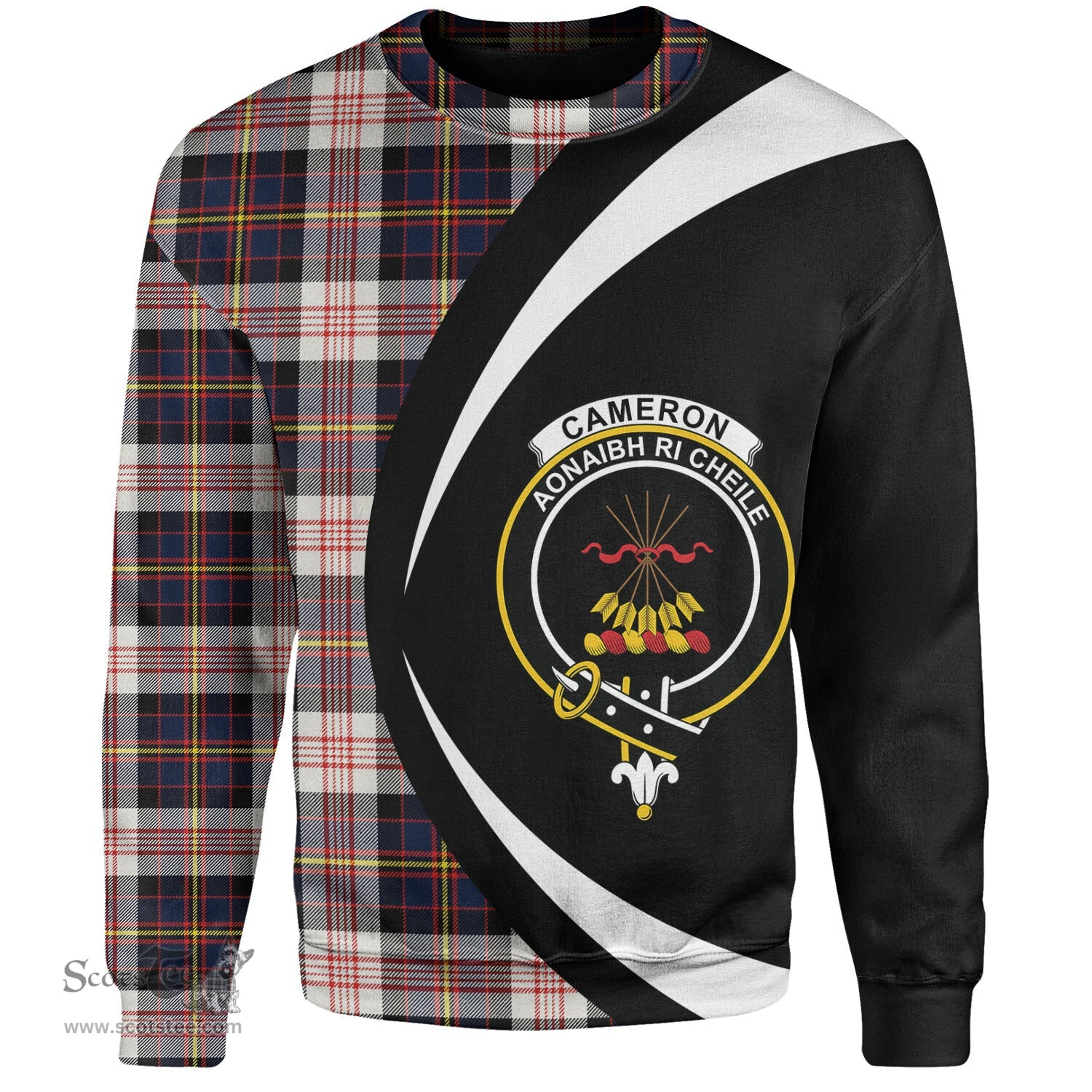 ScotsTee Shop Scottish Cameron of Erracht Dress Modern 2 Clan Crest Personalized Tartan Sweatshirt Circle Style Back Shirt with Your Text
