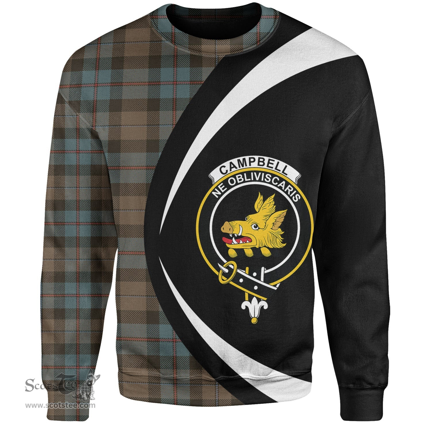 ScotsTee Shop Scottish Campbell of Cawdor Weathered 2 Clan Crest Personalized Tartan Sweatshirt Circle Style Back Shirt with Your Text