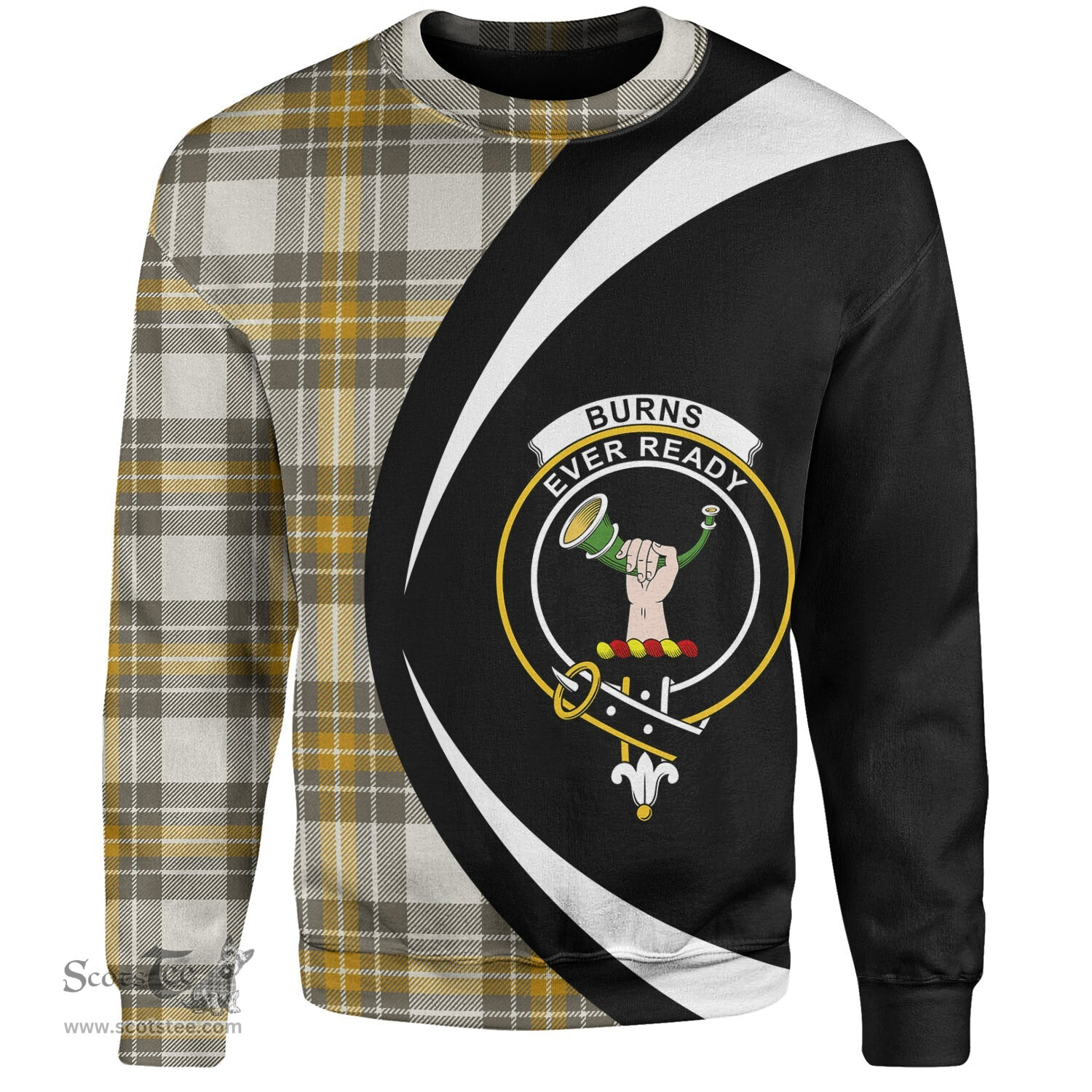 ScotsTee Shop Scottish Burns Ancient Clan Crest Personalized Tartan Sweatshirt Circle Style Back Shirt with Your Text