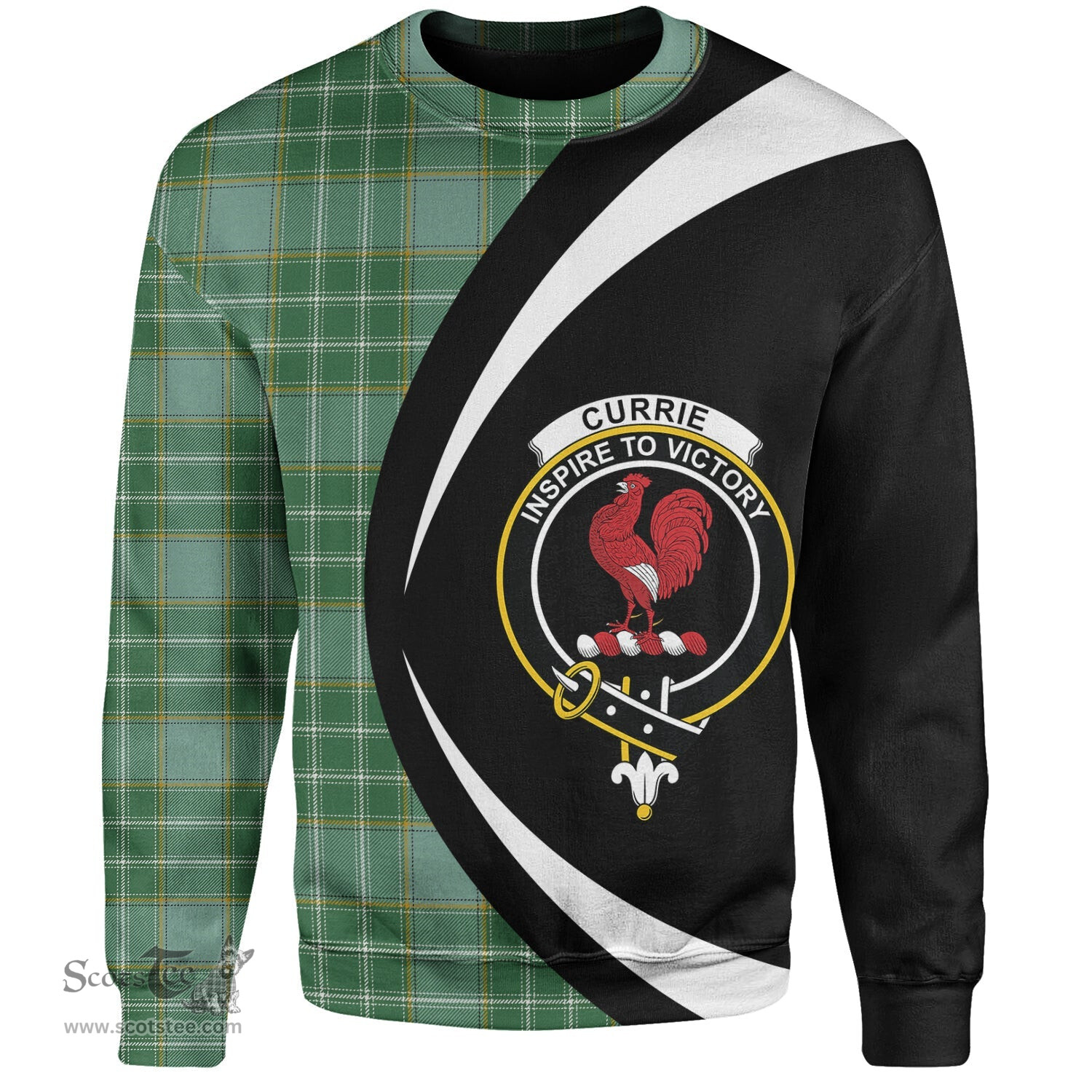 ScotsTee Shop Scottish Currie Ancient Clan Crest Personalized Tartan Sweatshirt Circle Style Back Shirt with Your Text