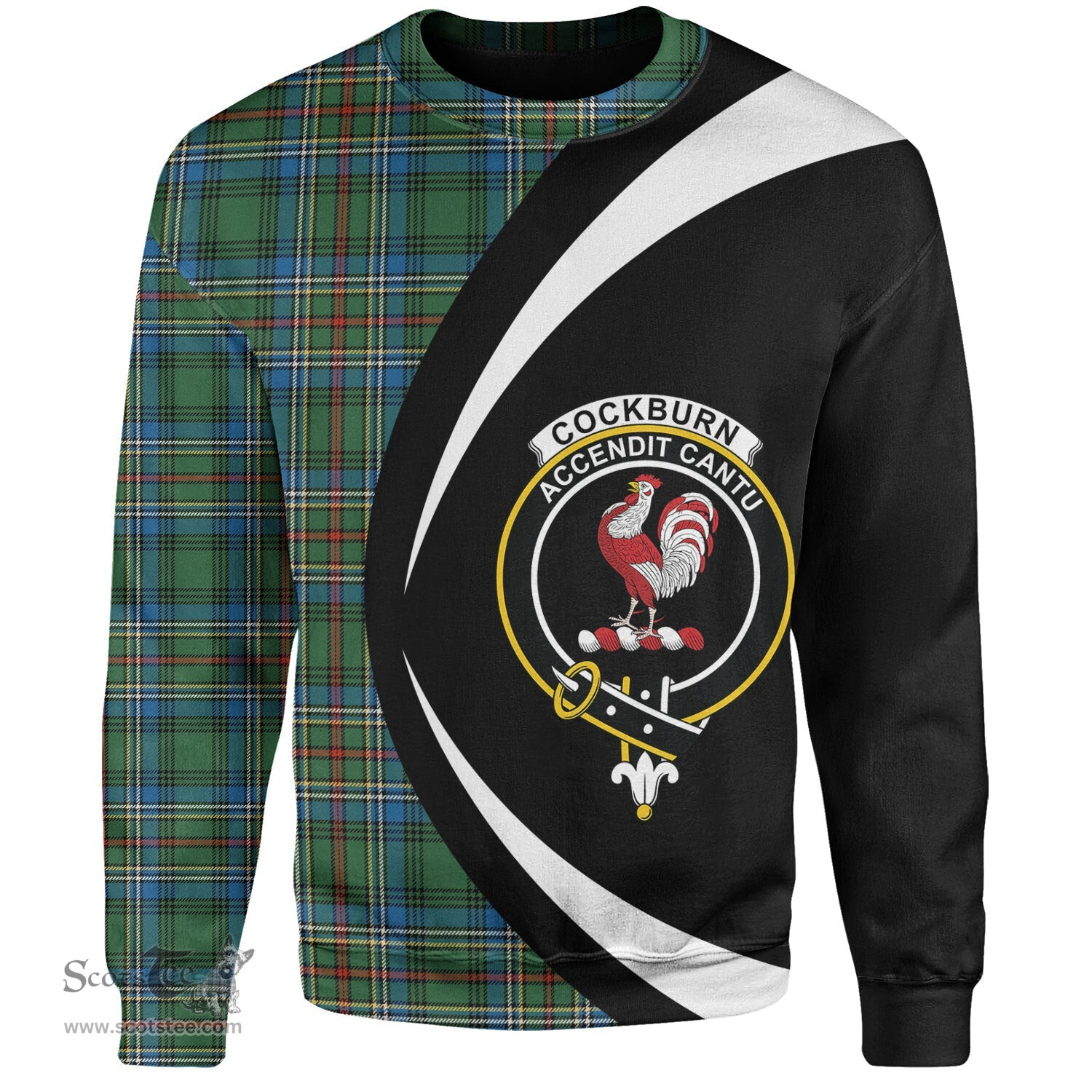 ScotsTee Shop Scottish Cockburn (Coburn) Ancient Clan Crest Personalized Tartan Sweatshirt Circle Style Back Shirt with Your Text