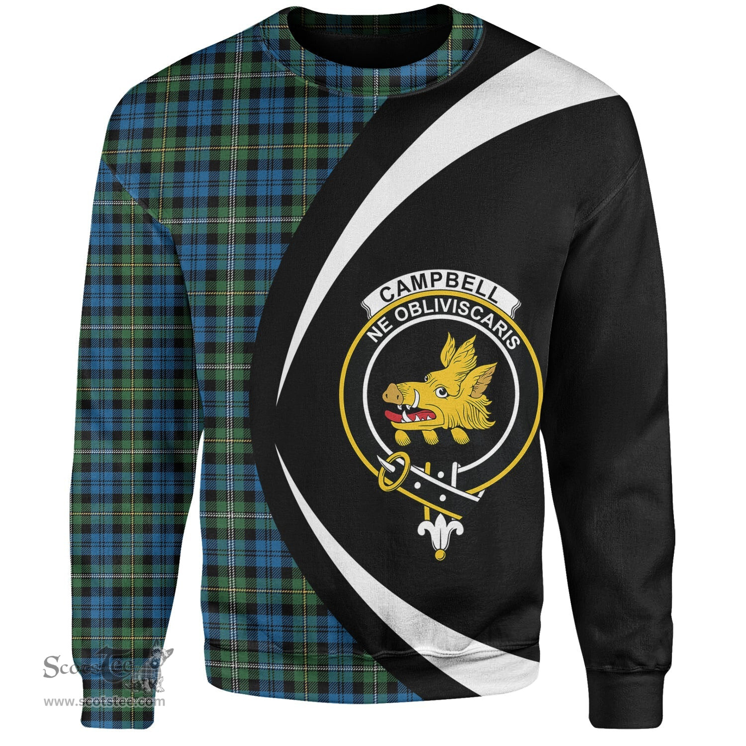 ScotsTee Shop Scottish Campbell of Loudon (Campbell Louden) Ancient 2 Clan Crest Personalized Tartan Sweatshirt Circle Style Back Shirt with Your Text