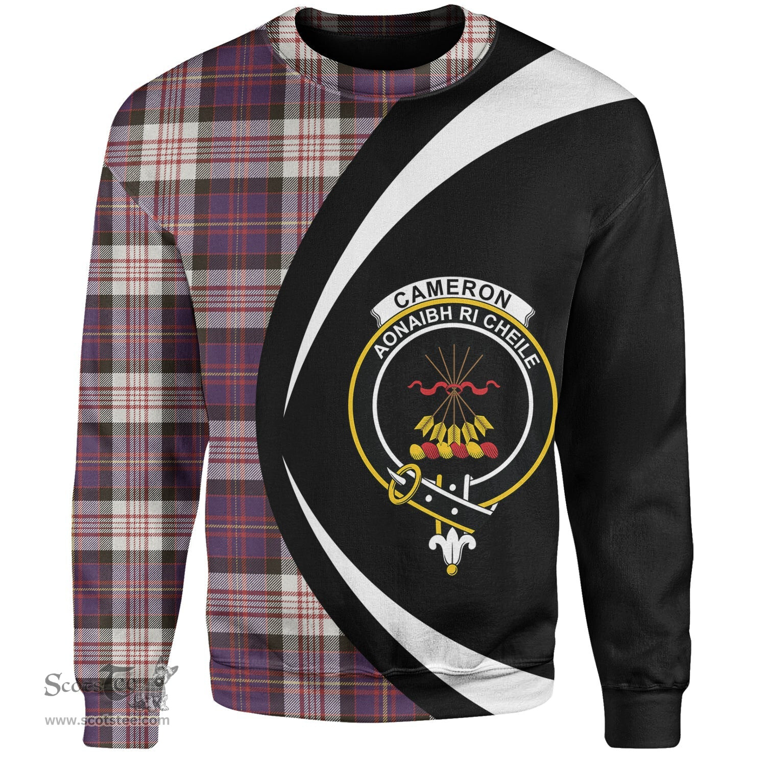 ScotsTee Shop Scottish Cameron of Erracht Dress 2 Weathered 2 Clan Crest Personalized Tartan Sweatshirt Circle Style Back Shirt with Your Text