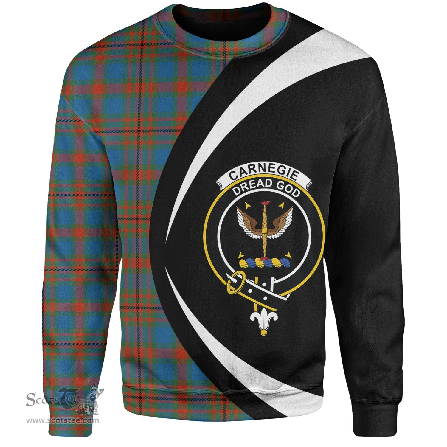ScotsTee Shop Scottish Carnegie Ancient Clan Crest Personalized Tartan Sweatshirt Circle Style Back Shirt with Your Text