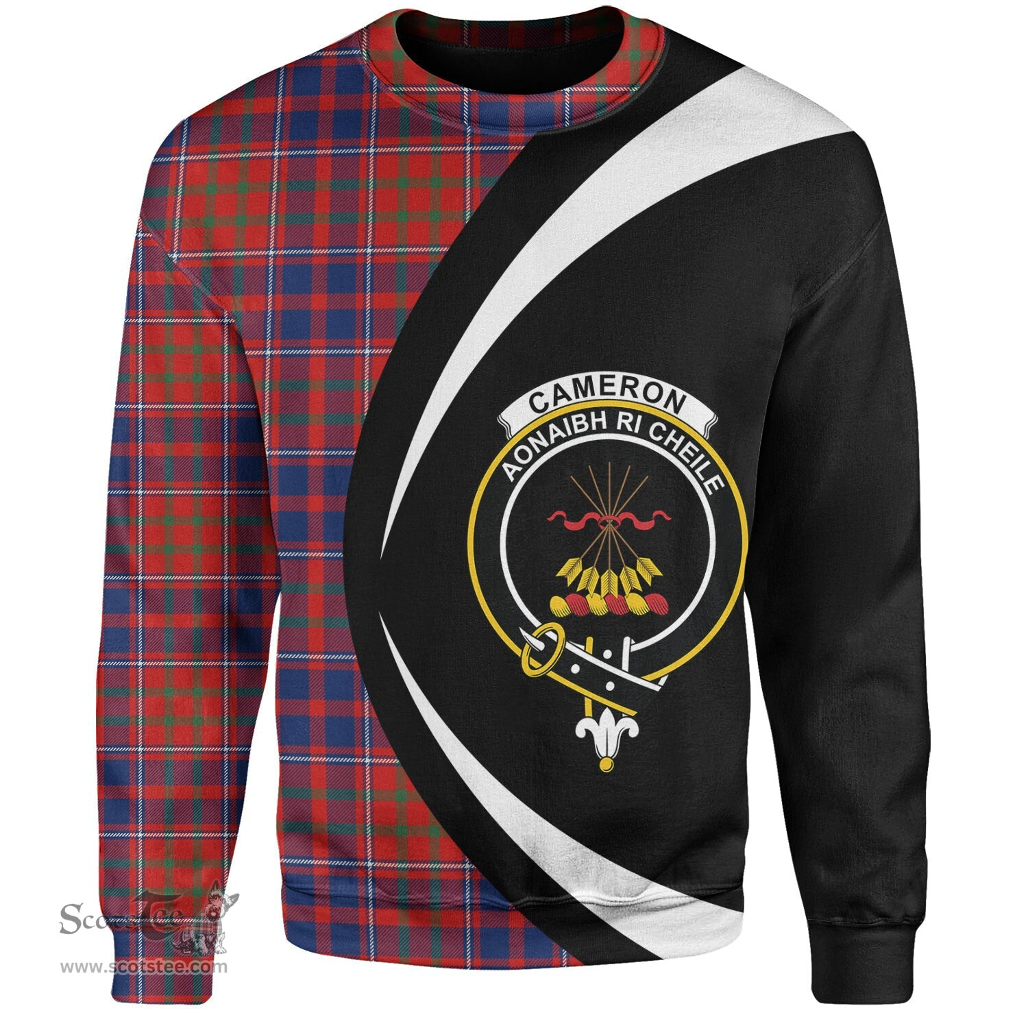 ScotsTee Shop Scottish Cameron of Locheil Modern 2 Clan Crest Personalized Tartan Sweatshirt Circle Style Back Shirt with Your Text