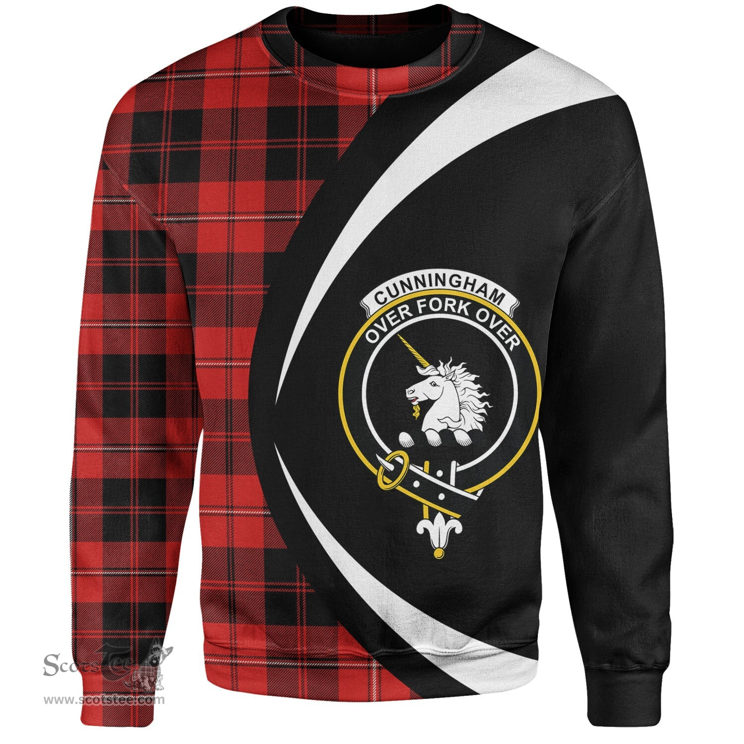 ScotsTee Shop Scottish Cunningham Modern Clan Crest Personalized Tartan Sweatshirt Circle Style Back Shirt with Your Text