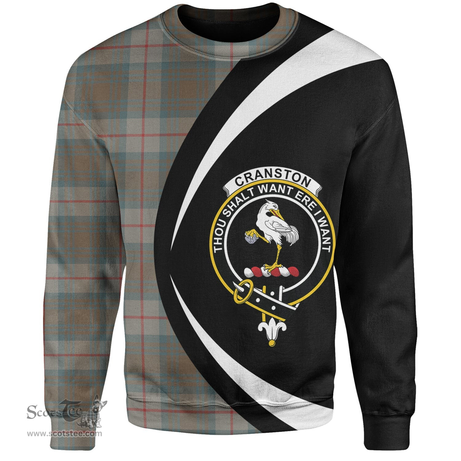 ScotsTee Shop Scottish Cranston Weathered Clan Crest Personalized Tartan Sweatshirt Circle Style Back Shirt with Your Text