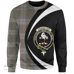 ScotsTee Shop Scottish Cranston Weathered Clan Crest Personalized Tartan Sweatshirt Circle Style Back Shirt with Your Text