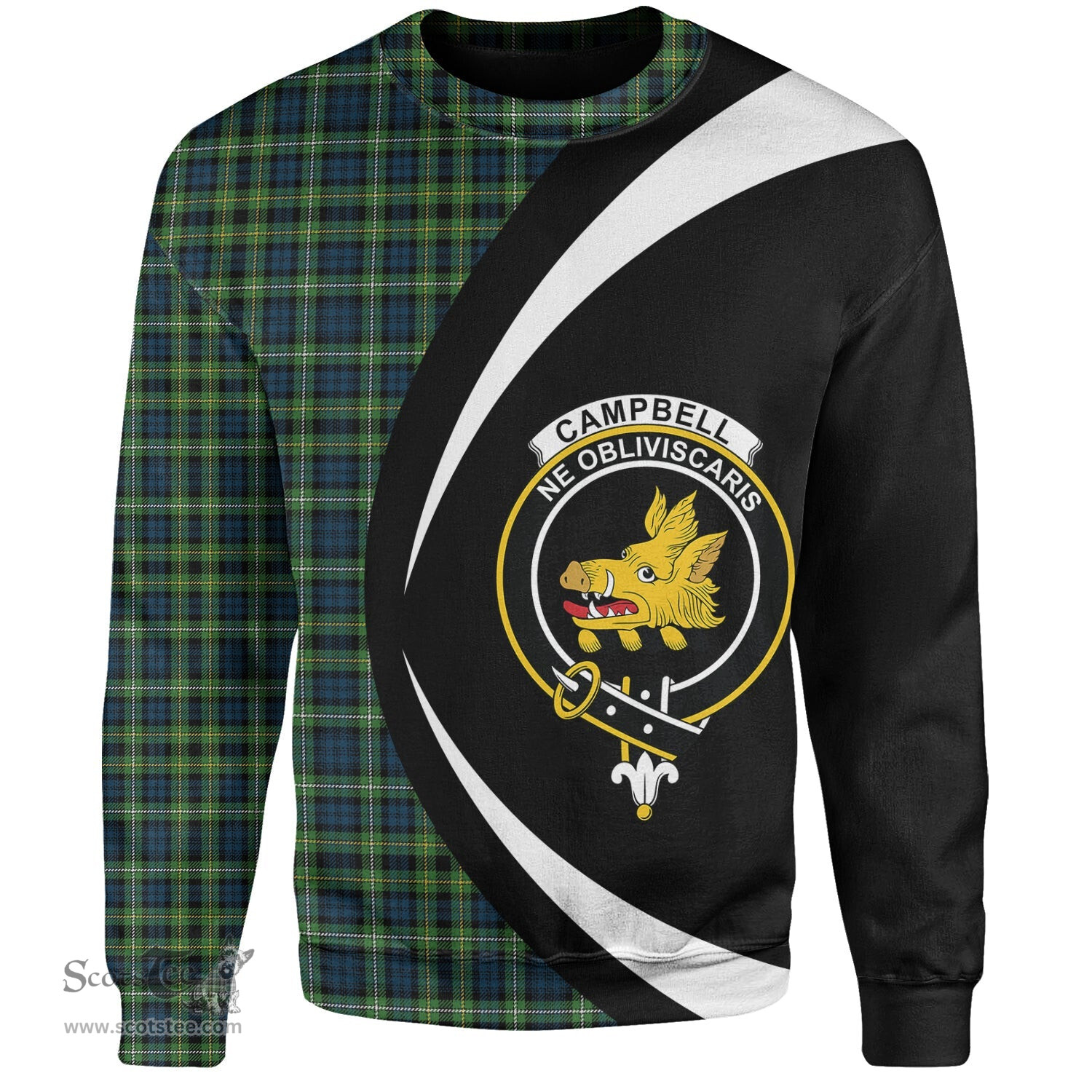ScotsTee Shop Scottish Campbell of Argyll 1815 Modern 2 Clan Crest Personalized Tartan Sweatshirt Circle Style Back Shirt with Your Text