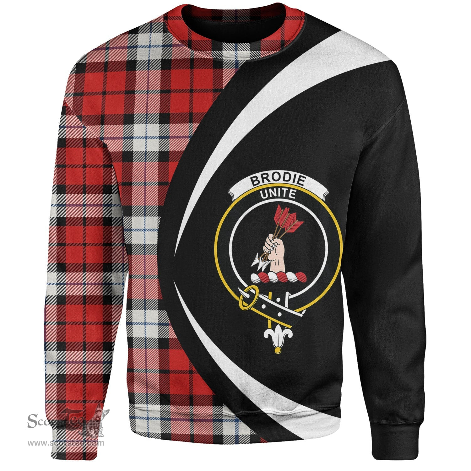 ScotsTee Shop Scottish Brodie Dress Clan Crest Personalized Tartan Sweatshirt Circle Style Back Shirt with Your Text